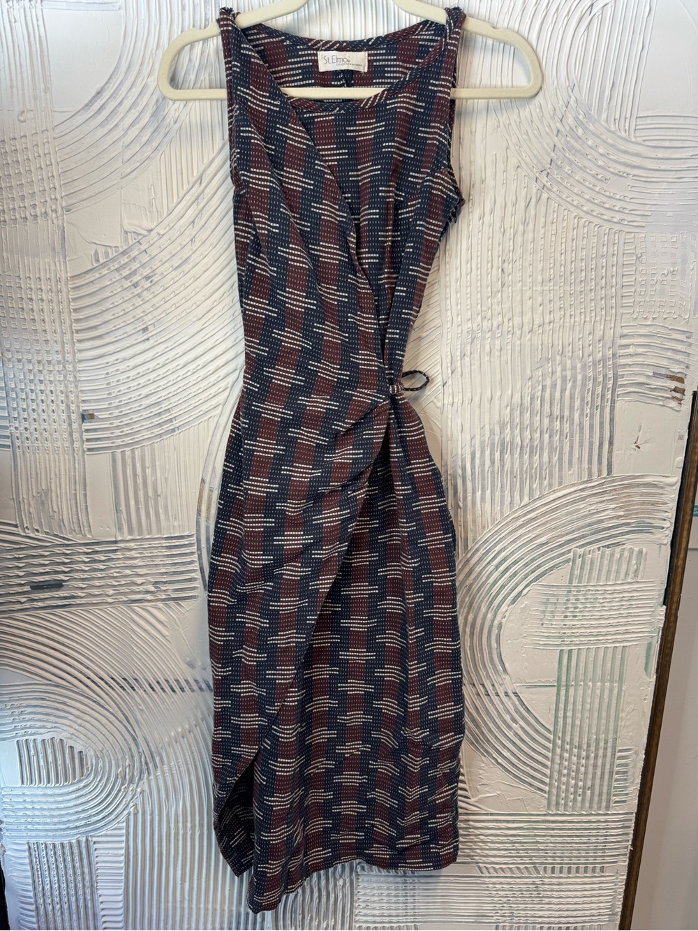 Sleeveless Wrap Midi Dress in Navy and Burgundy by St Elmo